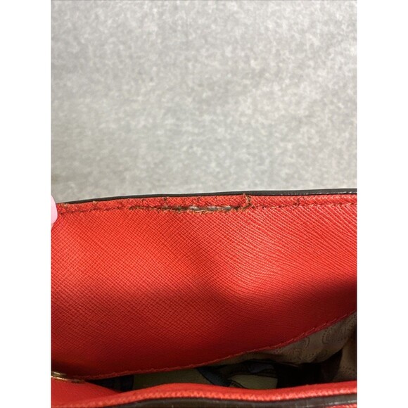 MICHAEL KORS Hamilton Coral Red Saffiano Leather Gold HW E/W Large Satchel Bag - Picture 6 of 13
